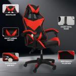 Grennswick ​​Ergonomic Gaming Chair Adjustable Lumbar Support & Headrest - Reclining Office Computer Chair, 360° Swivel PU Leather Racing Seat for Long Sessions​ (Black+red)