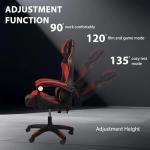 Grennswick ​​Ergonomic Gaming Chair Adjustable Lumbar Support & Headrest - Reclining Office Computer Chair, 360° Swivel PU Leather Racing Seat for Long Sessions​ (Black+red)