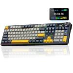 AULA F108 Pro Wireless Gaming Keyboard,Full Size Mechanical Keyboards with Display&Knob,2.4G/BT5.0/USB-C,Five Layers Filling,8000mAh,RGB,Creamy Sound,Hot Swappable Custom Keyboard (Grey&Yellow)