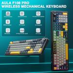 AULA F108 Pro Wireless Gaming Keyboard,Full Size Mechanical Keyboards with Display&Knob,2.4G/BT5.0/USB-C,Five Layers Filling,8000mAh,RGB,Creamy Sound,Hot Swappable Custom Keyboard (Grey&Yellow)