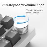 AJAZZ AK820 Mechanical Keyboard, 75% Hot Swappable Wired Keyboard with Volume Control Knob, PBT Keycaps, Five-Layer Sound Insulation Pad, 82-Key Gaming Keyboard, Grey White