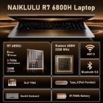 NAIKLULU 15.6 inch Gaming laptop 32 GB RAM 1TB SSD, R7 6800H (3.2 to 4.7 GHz) Processor 2026 Gamer Laptop Pc Gaming Notebook Computer, Backlit Keyboard | Fingerprint Reader | Type-C