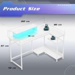 DEVAISE L Shaped Gaming Desk with Power Outlets & RGB LED Lights, 122CM Gaming Desk with Monitor Stand & Hook, Corner Desks with Storage Shelf for Home Office & Small Spaces, White