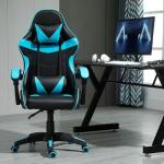mcc direct Swivel Faux Leather Office Chair Racing Sports Gaming Tilt Computer Desk Chair with Headrest & Lumbar Cushion A(Blue)
