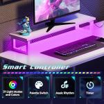 DEVAISE L Shaped Gaming Desk with Power Outlets & RGB LED Lights, 122CM Gaming Desk with Monitor Stand & Hook, Corner Desks with Storage Shelf for Home Office & Small Spaces, White