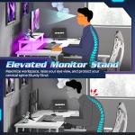 DEVAISE L Shaped Gaming Desk with Power Outlets & RGB LED Lights, 122CM Gaming Desk with Monitor Stand & Hook, Corner Desks with Storage Shelf for Home Office & Small Spaces, White