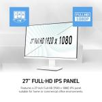 msi PRO MP273W E14A 27-inch IPS 1920 x 1080 (FHD) Gaming Office Monitor, 144Hz, Free-Synch, HDMI, DisplayPort, VGA Port, VESA Mountable, Tilt, Speaker, 4-Side Slim Bezel 1ms, White