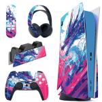 PlayVital Neon Dragoon Full Set Skin Decal for PS5 Console Disc Edition, Sticker Vinyl Decal Cover for PS5 Controller & Charging Station & Headset & Media Remote