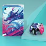 PlayVital Neon Dragoon Full Set Skin Decal for PS5 Console Disc Edition, Sticker Vinyl Decal Cover for PS5 Controller & Charging Station & Headset & Media Remote