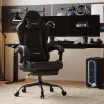 Nexthra Gaming Chair with Footrest Lumbar, Ergonomic Leather Mesh Reclining Chair 220lbs with Headrest for Office and Long Gaming Sessions,Black