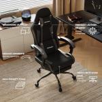 Nexthra Gaming Chair with Footrest Lumbar, Ergonomic Leather Mesh Reclining Chair 220lbs with Headrest for Office and Long Gaming Sessions,Black