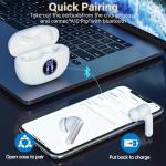 Fhumsh Wireless Earbuds, Bluetooth 5.3 Headphones HiFi Stereo 50H Playback LED Digital Display Ear Buds with ENC Noise Canceling Headset, IPX7 Waterproof Earphones for Gym/Running/Work (White)