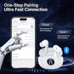 Fhumsh Wireless Earbuds, Bluetooth 5.3 Headphones HiFi Stereo 50H Playback LED Digital Display Ear Buds with ENC Noise Canceling Headset, IPX7 Waterproof Earphones for Gym/Running/Work (White)