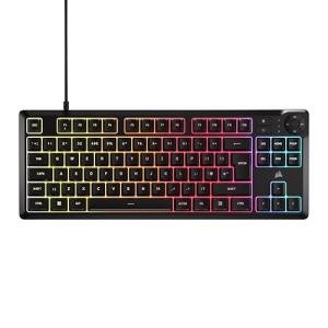 Corsair K55 CORE TKL RGB Gaming Keyboard – Tenkeyless, 8-Zone RGB, Quiet Membrane Keys, Spill Resistant, Media Keys, 1000Hz Polling – UK Layout – Black