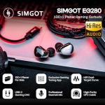 Linsoul SIMGOT EG280 in Ear Monitor, 1DD+1 Planar HiFi IEM, Wired Gaming Earphone with Microphone, 1.7m Long Detachable 2Pin OFC Cable, with USB-C Adapter, for FPS Games and Audiophile Musician