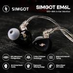 Linsoul SIMGOT EM6L 1DD + 4BA Hybrid Driver In-ear Monitor, Gaming Earbud, HiFi IEM Earphone with 3D-printed Resin Housing, Detachable OFC Silver-plated Cable (Black, SIMGOT EM6L)