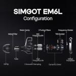 Linsoul SIMGOT EM6L 1DD + 4BA Hybrid Driver In-ear Monitor, Gaming Earbud, HiFi IEM Earphone with 3D-printed Resin Housing, Detachable OFC Silver-plated Cable (Black, SIMGOT EM6L)