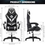 HOFFREE Gaming Chair with Massage and LED Lights Ergonomic Computer Chair with Footrest Reclining High Back Video Game Chair for Adults with Adjustable Lumbar Support White and Black