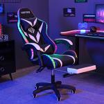HOFFREE Gaming Chair with Massage and LED Lights Ergonomic Computer Chair with Footrest Reclining High Back Video Game Chair for Adults with Adjustable Lumbar Support White and Black