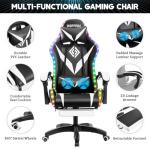 HOFFREE Gaming Chair with Massage and LED Lights Ergonomic Computer Chair with Footrest Reclining High Back Video Game Chair for Adults with Adjustable Lumbar Support White and Black