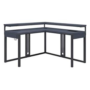 OSP Home Furnishings Loadout L-Shape Gaming Desk with RGB LED Lights, Power Hub, Cup Holder, Headphone Hook, and Cable System, Black