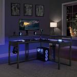 OSP Home Furnishings Loadout L-Shape Gaming Desk with RGB LED Lights, Power Hub, Cup Holder, Headphone Hook, and Cable System, Black