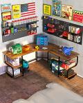 Teraves Modern L Shaped Desk with Shelves,64.84" Computer/Gaming Desk for Home Office,Corner Desk with Desktop (Teak+Black Frame, Large+4 Tier Shelves)