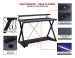 OSP Home Furnishings Gaming Desk with RGB LED Lights and Power Hub, Metal Alloy Steel Engineered Wood Plastic, Black