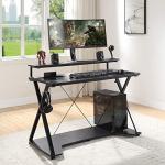 OSP Home Furnishings Gaming Desk with RGB LED Lights and Power Hub, Metal Alloy Steel Engineered Wood Plastic, Black