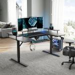EUREKA ERGONOMIC Electric Standing Desk 190x110 cm U Shaped Gaming Desk Height Adjustable Large Studio Computer Desk with LED Convertible Monitor Shelves, Keyboard Tray