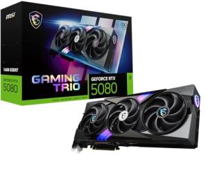 MSI GeForce RTX 5080 16G GAMING TRIO OC Graphics Card - RTX 5080 GPU, 16GB GDDR7 (30Gbps/256-bit), PCIe 5.0 - TRI FROZR 4 (3 x STORMFORCE Fan), Gaming & Silent mode, RGB - HDMI 2.1b, DisplayPort 2.1b