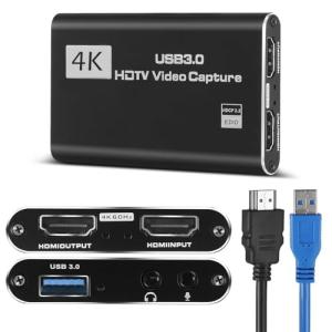 4K HDMI Video Capture Card, Gaming Capture Card with Microphone, Full HD 1080P 60FPS USB Capture Card, USB 3.0 HDMI Video Capture Device