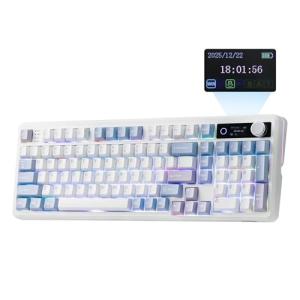 EPOMAKER TH99 PRO 96% Mechanical Keyboard with Screen & Knob, 10000mAh, 2.4Ghz/BT,Hot Swap,Custom Driver,RGB Backlit,PBT Keycap,Gasket,Wireless Gaming Keyboard for PC/Mac (White, Sea Salt Silent)