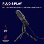 Trust Gaming GXT 212 Mico USB Microphone on Tripod for PC, PS4, PS5 and Laptop, Mic with 3.5 mm and USB Connection, 1.80 m Cable, for Streaming, Twitch and Youtube - Black