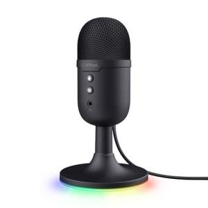 Trust Gaming GXT 236 Yami USB Condenser Streaming Microphone for Podcast, Twitch, Discord, ASMR, Youtube, Playstation 5, Gaming Mic with Cardioid Recording Pattern, Mute Button, RGB Light - Black