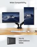 HUANUO Dual Monitor Stand for 13 to 32 Inch Screens, Dual Gaming Monitor Arm Desk Mount for Curved Flat Screens, Double Screen Arm Support VESA 75 & 100 mm