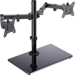 ErGear Dual Monitor Stand for 13"- 32" Screen, Freestanding Dual Monitor Arm Desk Mount with Sturdy Base, Adjustable Double Stand Hold 8KG/Arm Gaming