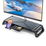 MOOJAY Monitor Stand for Desk RGB Gaming Lights with 4 USB 3.0 Hub, Foldable Computer Screen Riser with Storage Drawer and Phone Holder, Desk Organizer with Pen Tray for PC/Laptop/iMac - Black