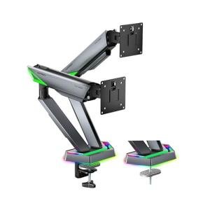Humanex Dual Monitor Arm,Gaming Dual Monitor Stand with 20 Mode RGB LED Lights, Adjustable Monitors Mount for 17-38 Inch Screens with Cable Management, 2-16kg Capacity, 75/100 Vesa, Black