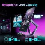 Humanex Dual Monitor Arm,Gaming Dual Monitor Stand with 20 Mode RGB LED Lights, Adjustable Monitors Mount for 17-38 Inch Screens with Cable Management, 2-16kg Capacity, 75/100 Vesa, Black