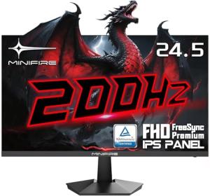 Minifire 24.5 Inch 200Hz Gaming Monitor, Full HD 1080p Fast IPS, 1ms MPRT, Adaptive-Sync, DCI-P3 95%, sRGB 120%, Blue Light Certified, HDMI2.0&DP1.4, VESA 75X75mm (MFG25X1)