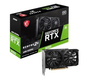 MSI GeForce RTX 3050 VENTUS 2X E 6G OC Gaming Graphics Card - 6GB GDDR6, 1492 MHz, PCI Express Gen 4, 96-bit, 1x DP (v1.4a), 2x HDMI 2.1 (Supports 4K)