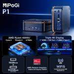 NiPoGi Pinova P1 Mini PC Windows 11 Pro,Mini PC AMD Ryzen 4300U(Up to 3.7 GHz,Βeats N150/N97),16GB RAM 512GB M.2 SSD Mini Computer,Triple 4K@60Hz Display/USB 3.2/Type-C/HDMI/WiFi/BT for Life