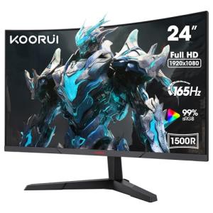 KOORUI 24 Inch Gaming Monitor, 180Hz Curved Monitors, FHD 1080P VA 1ms 1500R PC Monitors with Adaptive Sync, HDMI X2-DP, VESA Compatible, Tilt Adjustable, Eye Care