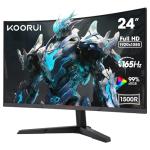 KOORUI 24 Inch Gaming Monitor, 180Hz Curved Monitors, FHD 1080P VA 1ms 1500R PC Monitors with Adaptive Sync, HDMI X2-DP, VESA Compatible, Tilt Adjustable, Eye Care