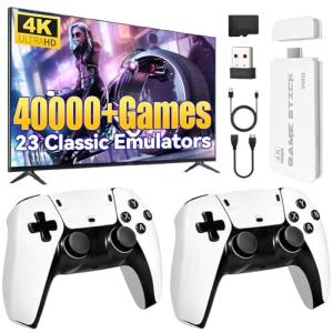 YunLone Nawchedo Retro Game Console 4K HDMI with over 40,000 games, 23 emulators, plug-and-play, dual 2.4 GHz wireless controllers, 128 GB