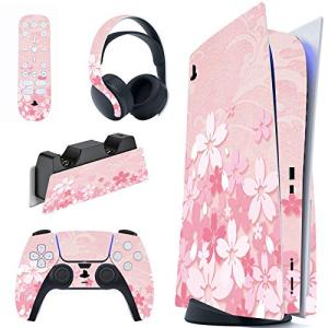playvital Cherry Blossoms Petals Full Set Skin Decal for ps5 Console Disc Edition,Sticker Vinyl Decal Cover for ps5 Controller & Charging Station & Headset & Media Remote