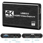 Video Capture Card, USB 3.0 Audio Video Capture Card, 4K HDMI Capture Card HDMI Loop-Out, 1080P 60FPS/2K 30FPS Video Game Capture for Streaming, Works for PS5/Switch/Camera/PC/OBS