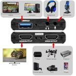 Video Capture Card, USB 3.0 Audio Video Capture Card, 4K HDMI Capture Card HDMI Loop-Out, 1080P 60FPS/2K 30FPS Video Game Capture for Streaming, Works for PS5/Switch/Camera/PC/OBS