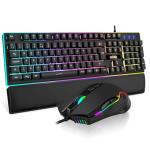 RedThunder K10 Wired Gaming Keyboard and Mouse Combo, UK Layout, True RGB Backlight, Soft Leather Wrist Rest, Mechanical Feel Ergonomic Anti-Ghosting Keyboard + 7D 7200 DPI Mouse for PC Mac (Black)